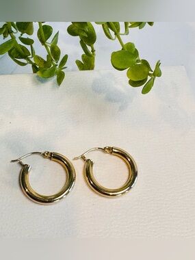 10K IBB Gold Hollow Hoop Sleeper Hinged Back Earrings Vintage 1980’s. 3/4”